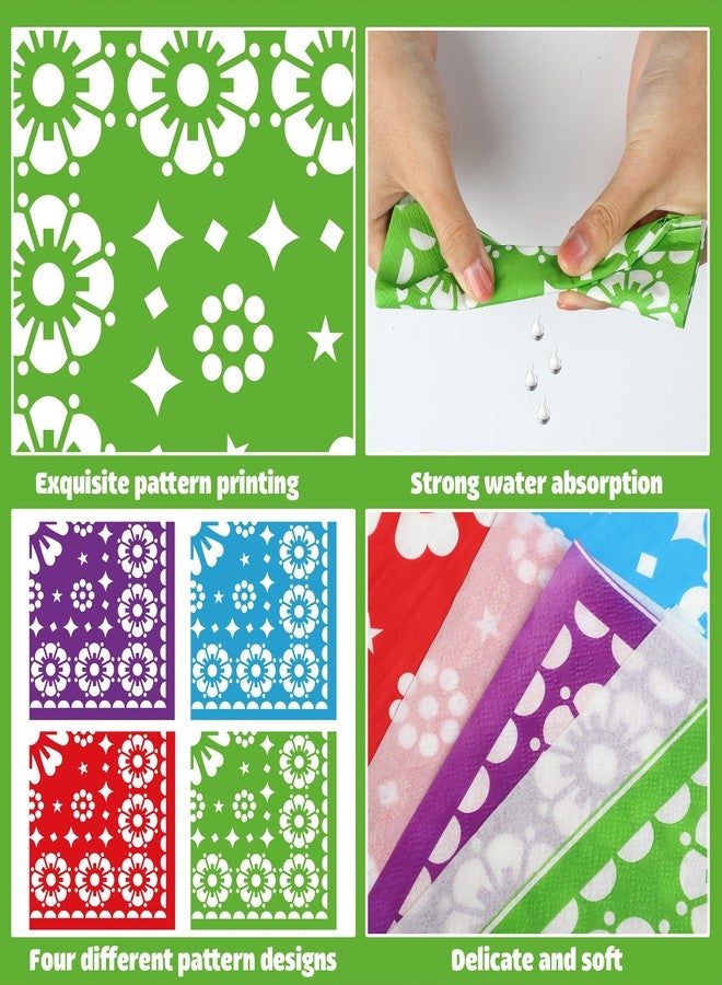 Maniaacer 100 PCS Mexican Fiesta Paper Napkins Mexican Papel Picado Party Napkins Disposable Cinco De Mayo Luncheon Napkins for Fiesta Mayo Taco Birthday Party Supplies,6.5 x 6.5 Inch - Image 3